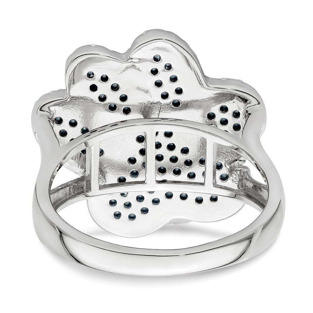 Sterling Silver Rhodium-plated Polished CZ Paw Print Ring