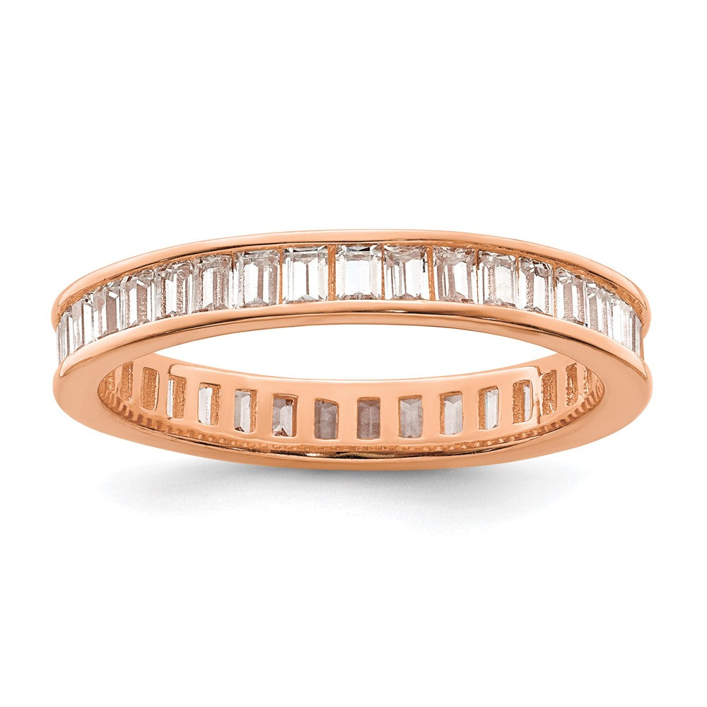 Sterling Silver Polished Rose Gold-plated  Channel Set CZ Band