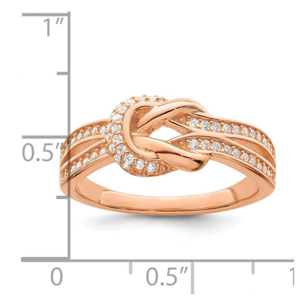 Sterling Silver Polished Rose-tone CZ Knot Ring