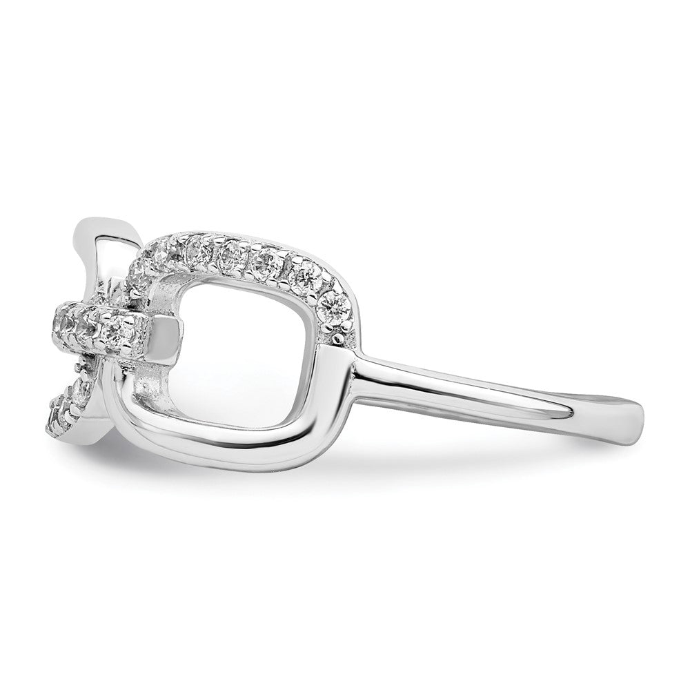 Sterling Silver Rhodium-plated Polished CZ 3 Square Ring