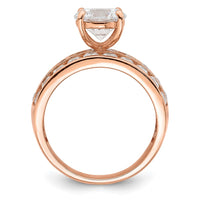 Sterling Silver Polished Rose-tone 3 Row CZ Ring