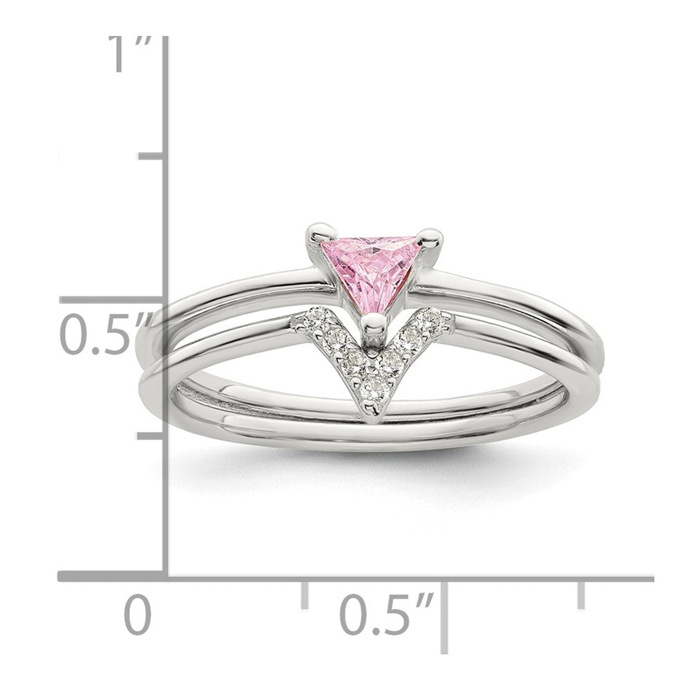 Sterling Silver Pink Trillion CZ and White CZ Ring Set