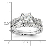 Sterling Silver Rhodium-plated Polished CZ Engagement and Band Set