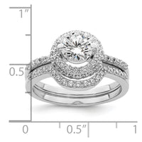 Sterling Silver Rhodium-plated CZ Halo Engagement Ring & Band Set
