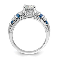Sterling Silver Rh-plated Polished Blue & White CZ Engagement & Band Ring