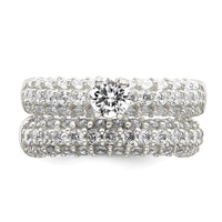 Sterling Silver Polished Pave CZ Wedding Ring Set
