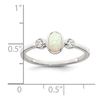 Sterling Silver Polished CZ and White Created Opal Ring