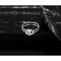 Sterling Silver CZ & Heart Created White Opal Double Band Ring