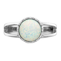 Sterling Silver Rhodium-plated Round White Created Opal Inlay Ring