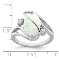 Sterling Silver Rhodium-plated White Created Opal & CZ Twist Ring