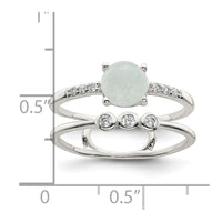Sterling Silver Polished CZ and Light Blue Quartzite Double Ring