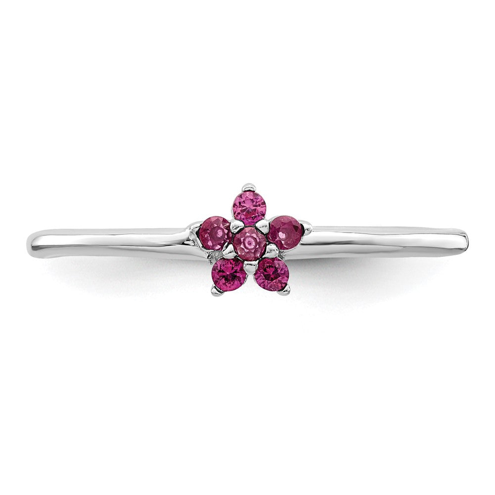 Sterling Silver Rhodium-plated Polished Red CZ Flower Ring