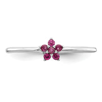 Sterling Silver Rhodium-plated Polished Red CZ Flower Ring