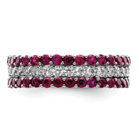 Sterling Silver Rhodium-plated Polished Pink & White CZ 3 Ring Set