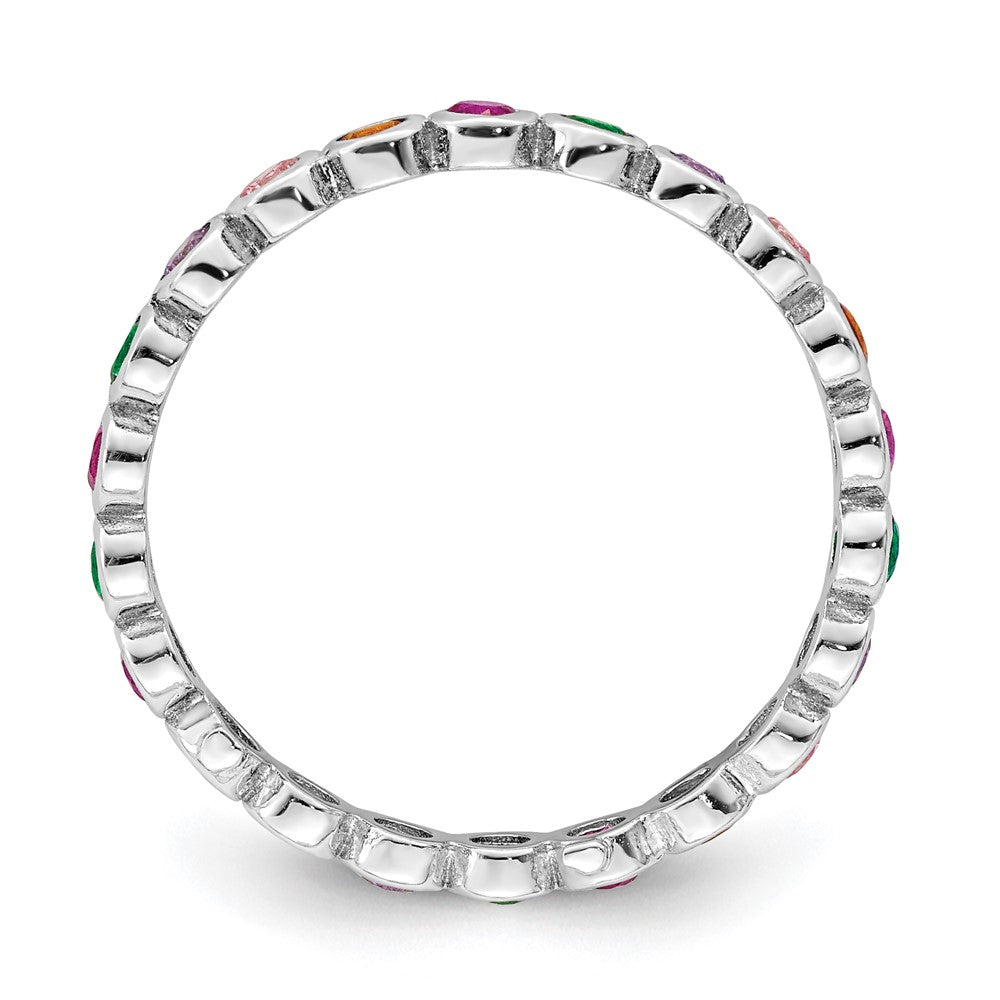 Sterling Silver Rhodium-plated Polished Multi-Color CZ Band Ring