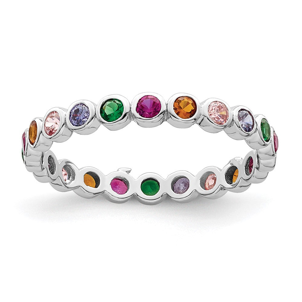 Sterling Silver Rhodium-plated Polished Multi-Color CZ Band Ring