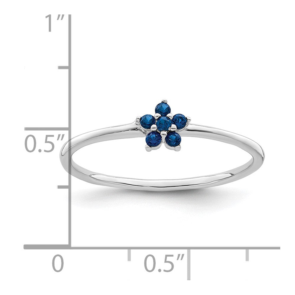Sterling Silver Rhodium-plated Polished Blue CZ Flower Ring