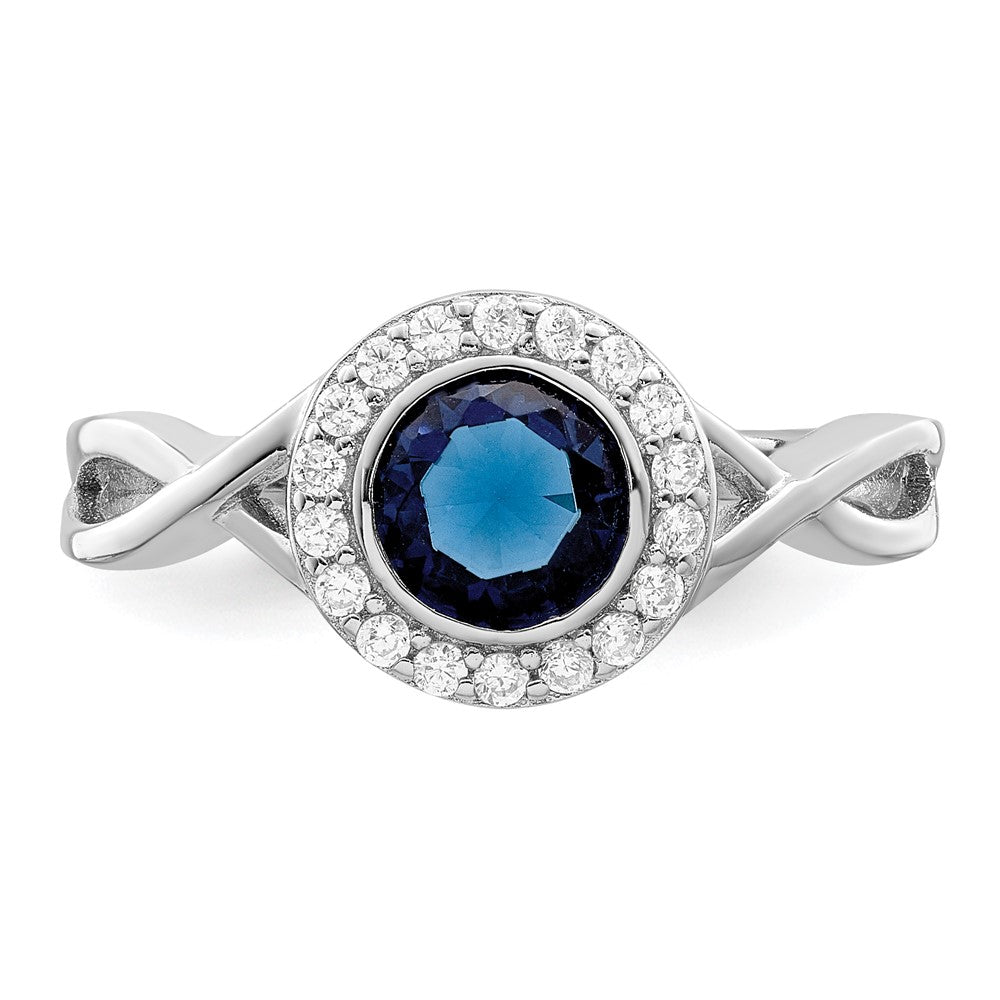 Sterling Silver Rhodium-plated CZ and Glass Stone Ring
