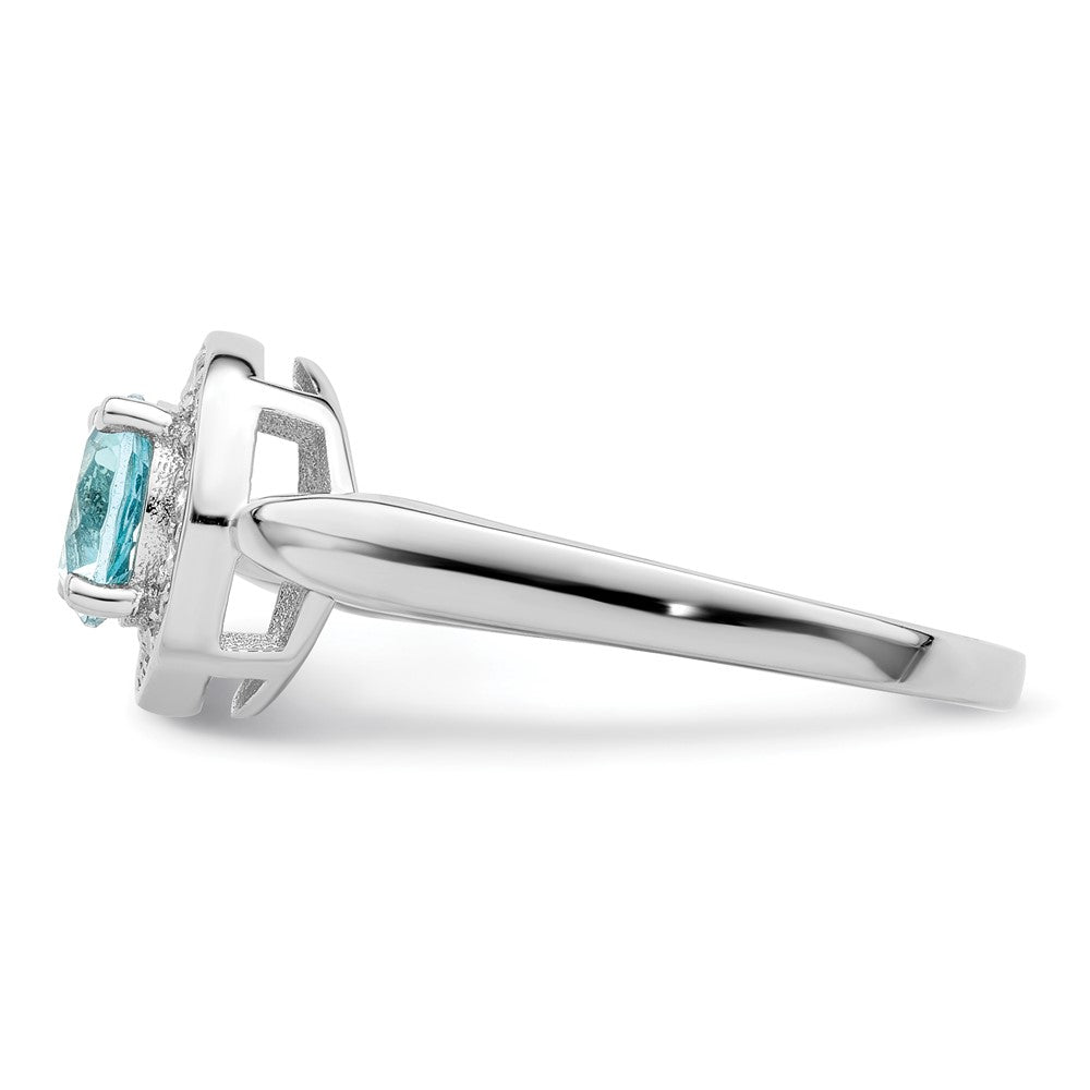 Sterling Silver Rhodium-plated CZ and Light Blue Glass Stone Ring