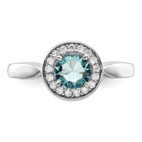 Sterling Silver Rhodium-plated CZ and Light Blue Glass Stone Ring