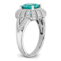 Sterling Silver Rhodium-plated Clear and Teal CZ Vintage Style Ring