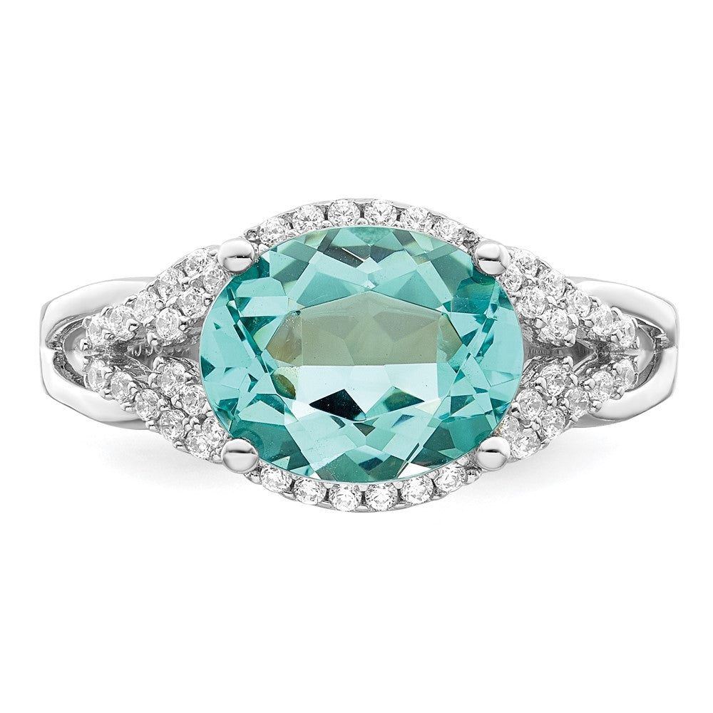 Sterling Silver Rhodium plated Green and White CZ Ring