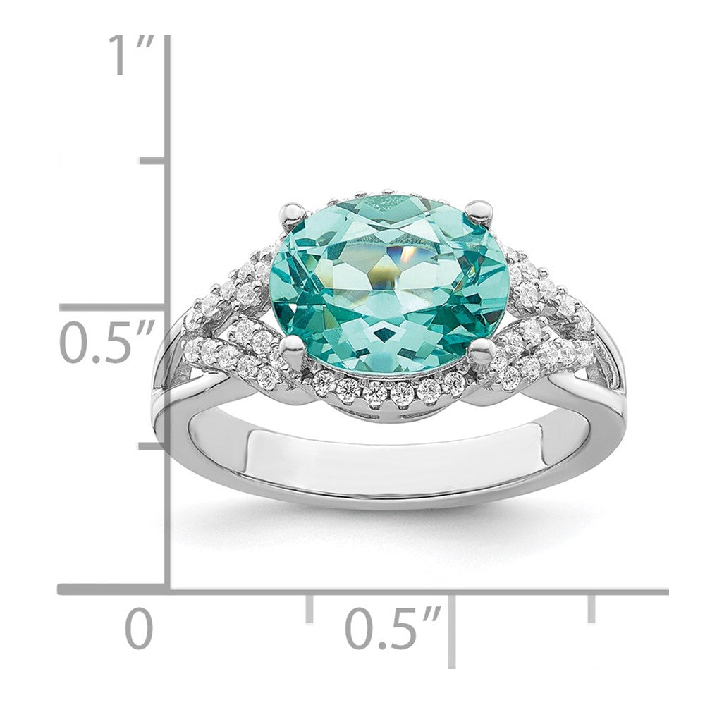 Sterling Silver Rhodium plated Green and White CZ Ring