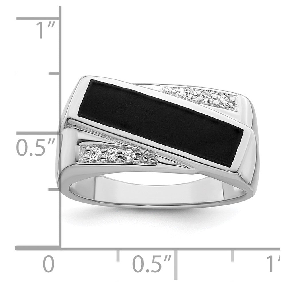 Sterling Silver Rhodium-plated CZ & Onyx Ring