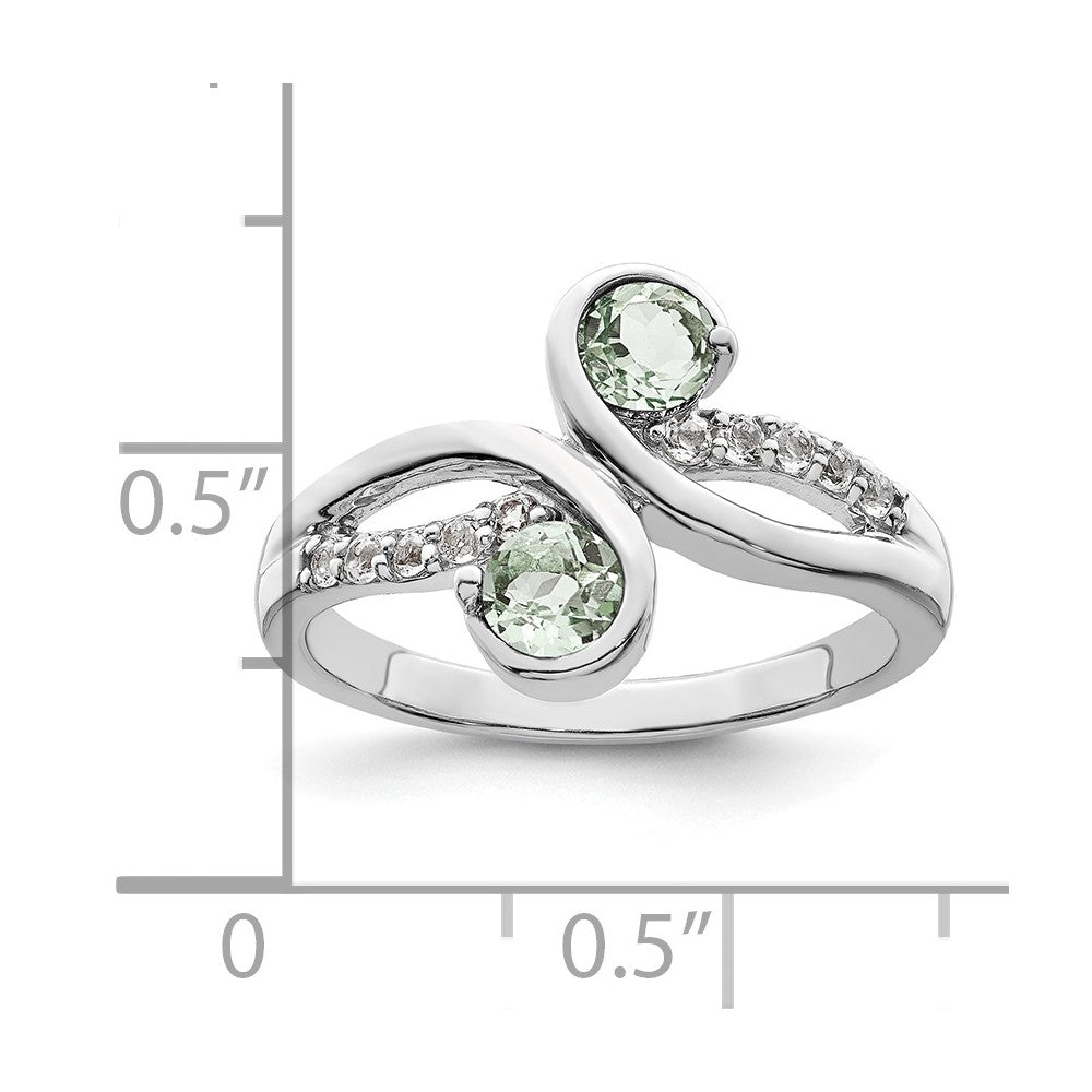 SS Rhod-plated .6t.w. Green Quartz & White Topaz Swirl Ring