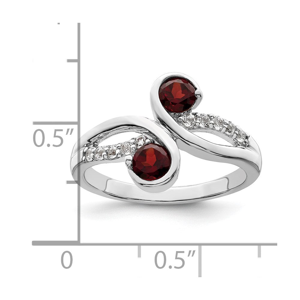 Sterling Silver Rhod-plated .8t.w. Garnet & White Topaz Swirl Ring