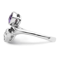 Sterling Silver Rhodium-plated Pear Shape Amethyst & White Topaz Ring
