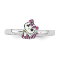 Sterling Silver Rhodium-plated Multi-color Enameled Kitty Size 3 Ring