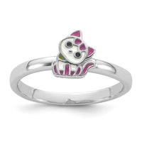 Sterling Silver Rhodium-plated Multi-color Enameled Kitty Size 3 Ring