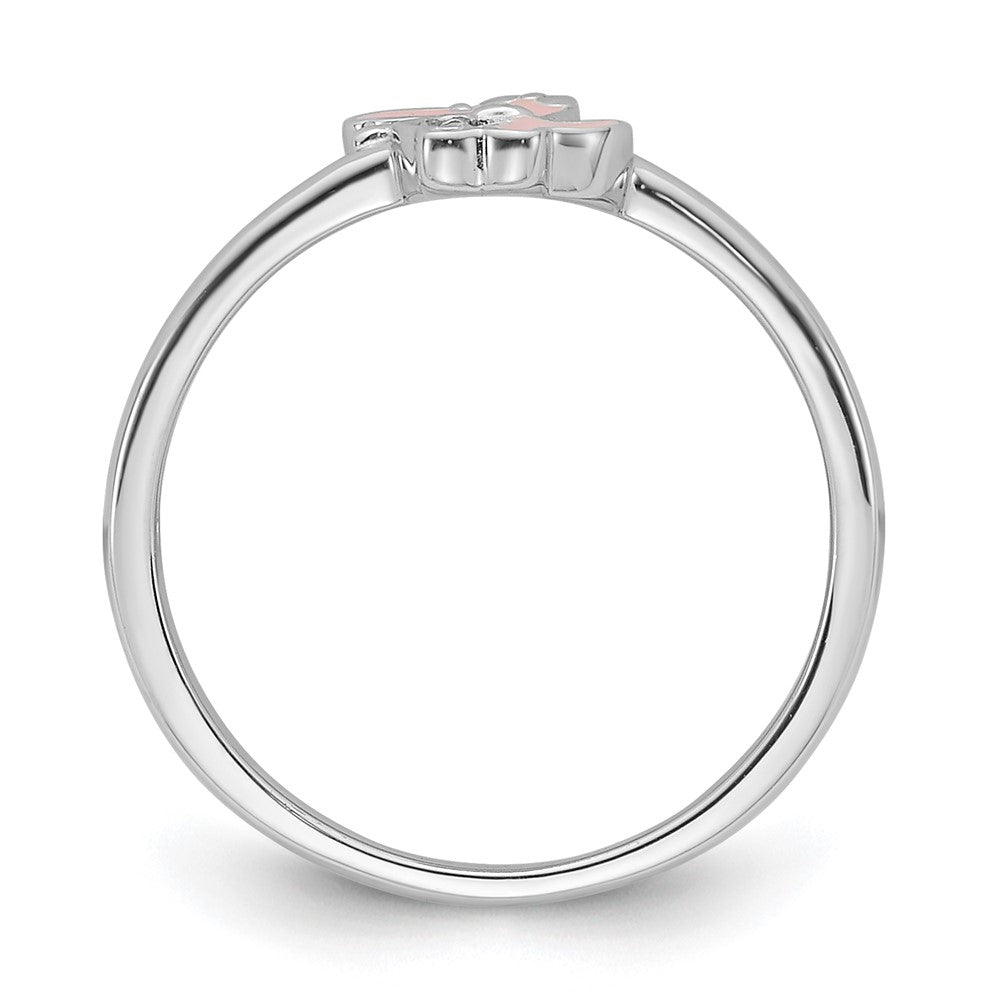 Sterling Silver Rhodium-plated Pink Enamel & CZ Dinosaur Children's Ring