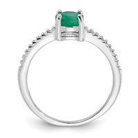 Sterling Silver Rh-plated-plated  1.0EM Emerald and .12WT White Topaz Ring