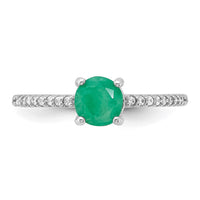 Sterling Silver Rh-plated-plated  1.0EM Emerald and .12WT White Topaz Ring
