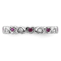 SS Rhodium-plated .14Lab Cr. Ruby and .27Cr. Wh Sapphire Heart Ring