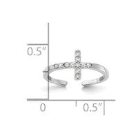 Sterling Silver Rhodium-plated CZ Sideways Cross Toe Ring