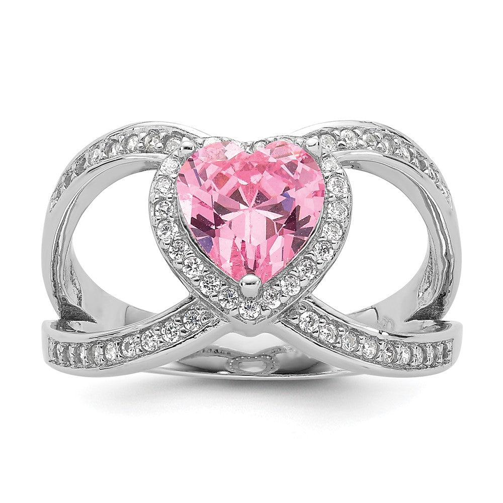 Sterling Silver Rhodium-plated Clear and Pink CZ Heart Ring