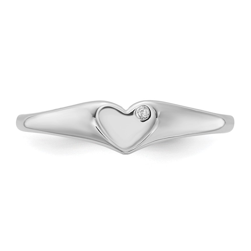 Sterling Silver Rhodium-plated CZ Heart Signet Ring