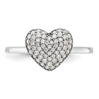 Sterling Silver Rhodium-plated Pave CZ Heart Ring
