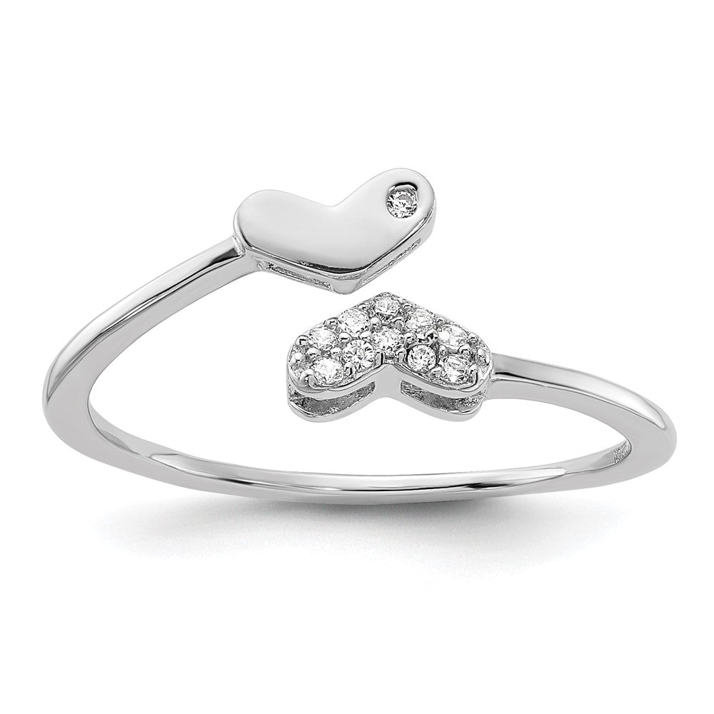 Sterling Silver Rhodium-plated CZ Double Heart Ring