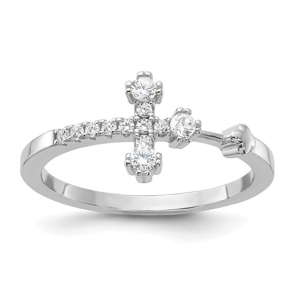 Sterling Silver Flash Platinum-plated CZ Cross Ring