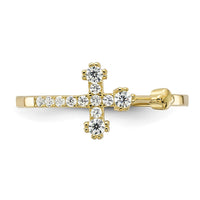 Sterling Silver Gold-tone CZ Cross Ring