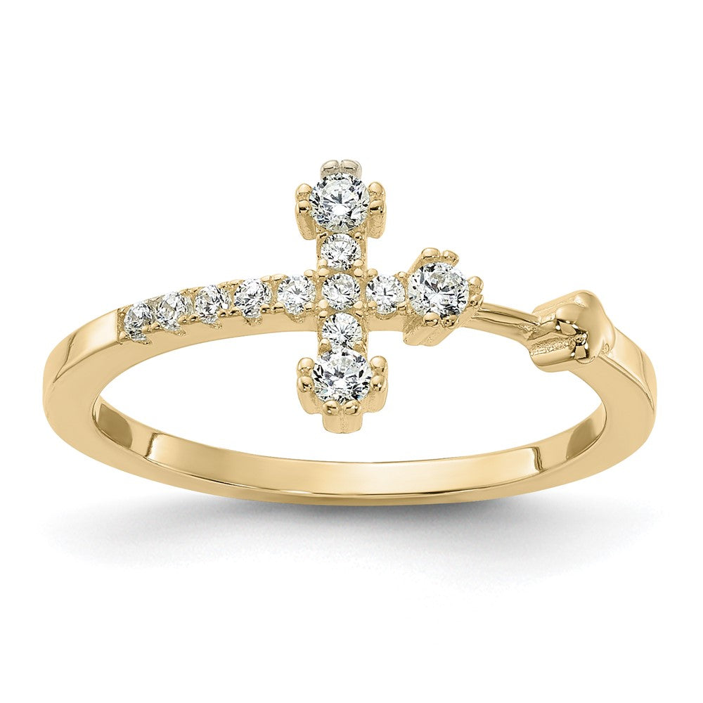 Sterling Silver Gold-tone CZ Cross Ring