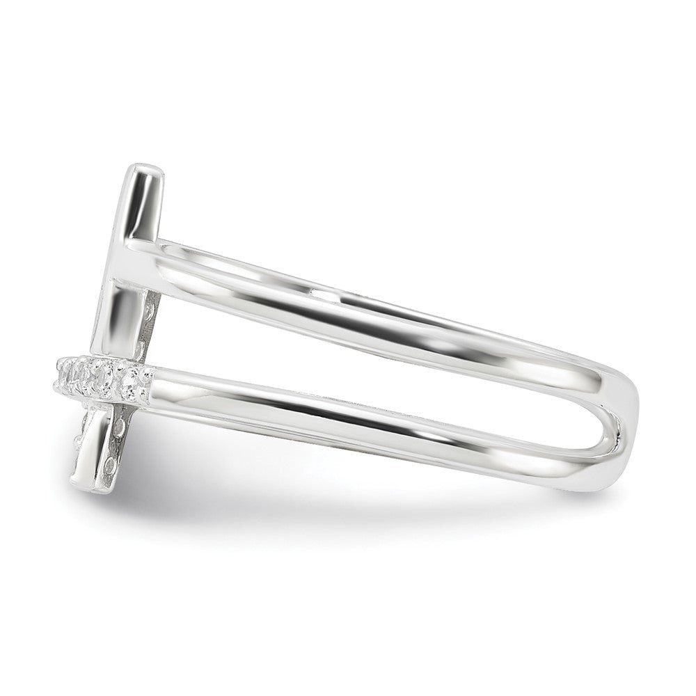 Sterling Silver E-coated CZ Cross Open Back Ring