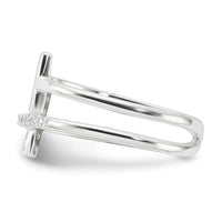 Sterling Silver E-coated CZ Cross Open Back Ring
