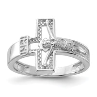 Sterling Silver Rhodium-plated INRI Crucifix Ring