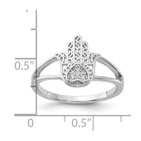 Sterling Silver Rhodium-plated CZ Heart Hamsa Ring