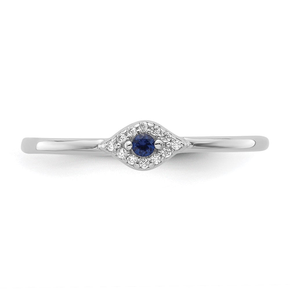 Sterling Silver Rhodium-plated Blue and Clear CZ Evil Eye Ring